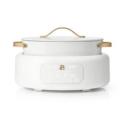 Beautiful 10-in-1 Electric Multi-Cooker by Drew Barrymore, 6-quart, digital display, 10 cooking functions, non-stick pot, easy one-touch control (White Icing)