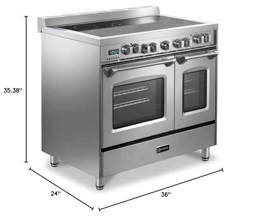 Verona Prestige Series VPFSEE365DSS 36 Inch All Electric Freestanding Range Double Oven Convection, 5 Burners Dual Center Element Chrome Knobs and Handle Stainless Steel