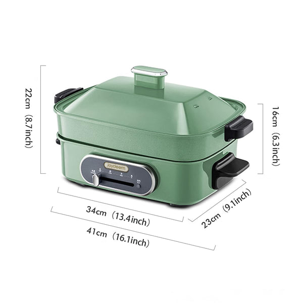 Joydeem 3-in-1 Electric Hot Pot, Multi-use Shabu Shabu Pot with Grill Pan & Steamer, Non-stick Ceramic Oil Coating, UL Listed, JD-HG9088G, Green