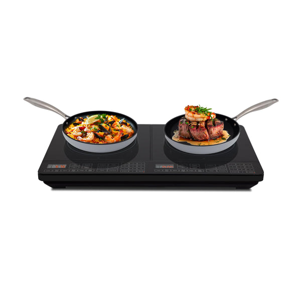 Nuwave Double Cooktop Induction Countertop Burner, Portable, 900 & 1800W, 100°F to 575°F, Large 8” Heating Coil, 50 Pre-Programmed Settings, Shatter-Proof Ceramic Glass, Built-In Safety Auto Shut Off