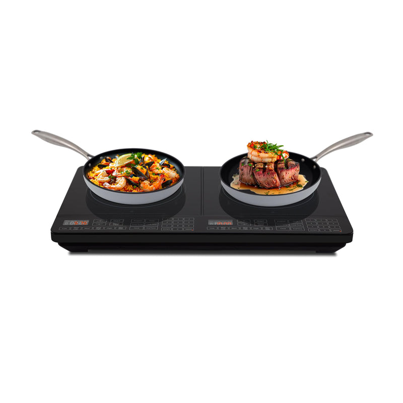 Nuwave Double Cooktop Induction Countertop Burner, Portable, 900 & 1800W, 100°F to 575°F, Large 8” Heating Coil, 50 Pre-Programmed Settings, Shatter-Proof Ceramic Glass, Built-In Safety Auto Shut Off
