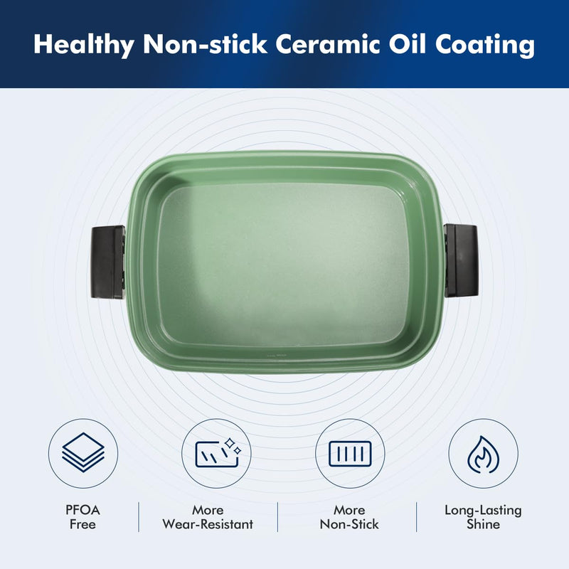 Joydeem 3-in-1 Electric Hot Pot, Multi-use Shabu Shabu Pot with Grill Pan & Steamer, Non-stick Ceramic Oil Coating, UL Listed, JD-HG9088G, Green