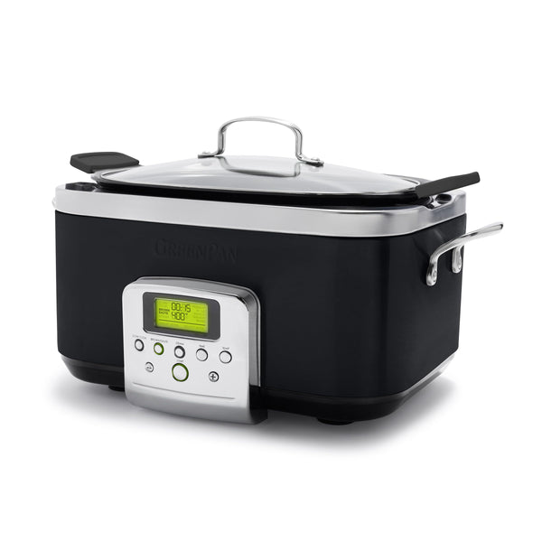 GreenPan Elite 8-in-1 Programmable 6QT Electric Slow Cooker, Dishwasher Safe Lid & Removable Crock, PFAS-Free Healthy Ceramic Nonstick Multi-Cooker, Sear, Sauté, Brown, Steam Basket, Roast, Black