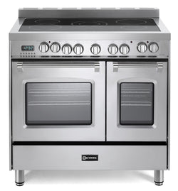 Verona Prestige Series VPFSEE365DSS 36 Inch All Electric Freestanding Range Double Oven Convection, 5 Burners Dual Center Element Chrome Knobs and Handle Stainless Steel