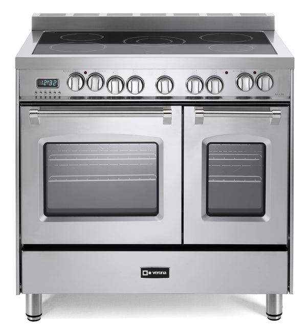 Verona Prestige Series VPFSEE365DSS 36 Inch All Electric Freestanding Range Double Oven Convection, 5 Burners Dual Center Element Chrome Knobs and Handle Stainless Steel