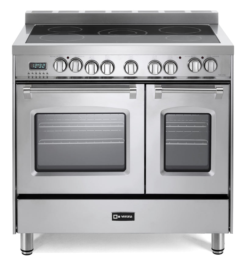 Verona Prestige Series VPFSEE365DSS 36 Inch All Electric Freestanding Range Double Oven Convection, 5 Burners Dual Center Element Chrome Knobs and Handle Stainless Steel