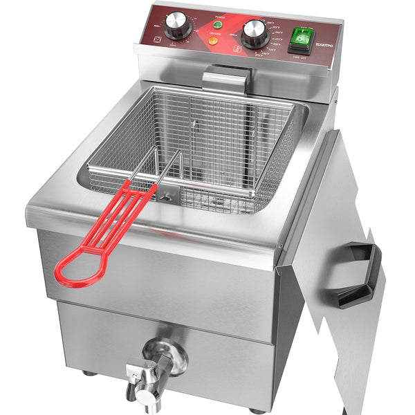 EGGKITPO Deep Fryer 12L Large Electric Fryer with Oil Drain and Timer Deep Fryer with Basket and Lid Stainless Steel Countertop fryer Commercial Fryer for Restaurant and Home Kitchen 120V 1750W