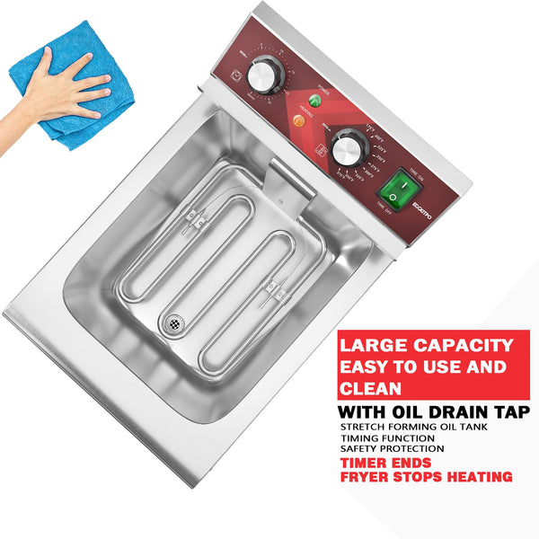 EGGKITPO Deep Fryer 12L Large Electric Fryer with Oil Drain and Timer Deep Fryer with Basket and Lid Stainless Steel Countertop fryer Commercial Fryer for Restaurant and Home Kitchen 120V 1750W