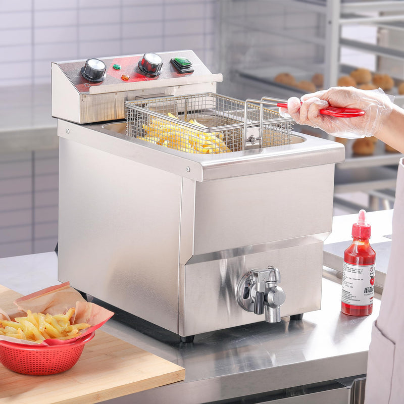 EGGKITPO Deep Fryer 12L Large Electric Fryer with Oil Drain and Timer Deep Fryer with Basket and Lid Stainless Steel Countertop fryer Commercial Fryer for Restaurant and Home Kitchen 120V 1750W