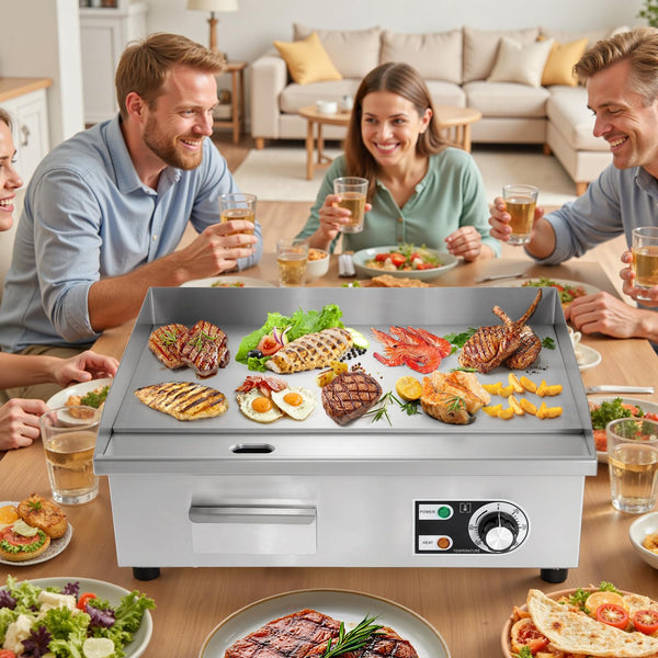 Dyna-Living Commercial Electric Griddle 22'' Flat Top Grill Countertop 3000W Stainless Steel Electric Griddle Nonstick Commercial Flat Top Griddle Countertop Grills, 122°F-572°F Temp Adjustable