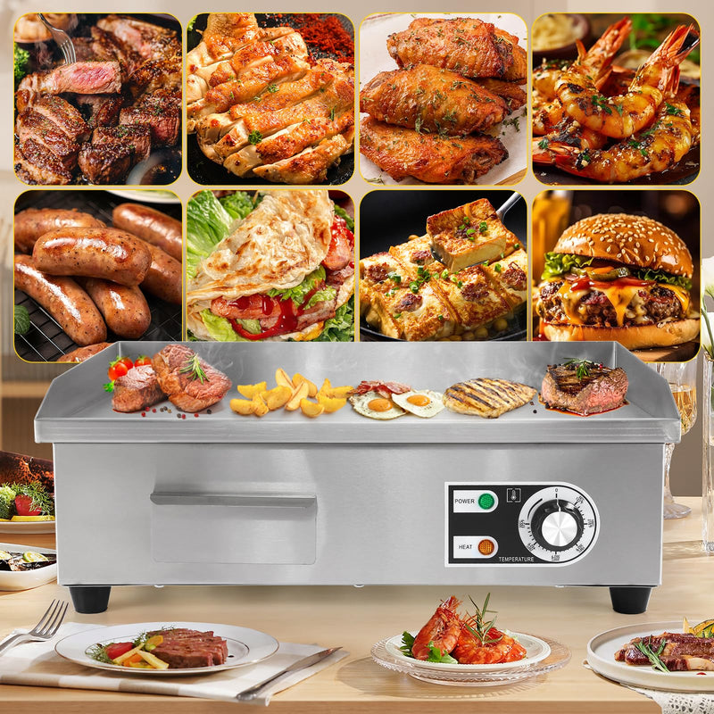 Dyna-Living Commercial Electric Griddle 22'' Flat Top Grill Countertop 3000W Stainless Steel Electric Griddle Nonstick Commercial Flat Top Griddle Countertop Grills, 122°F-572°F Temp Adjustable