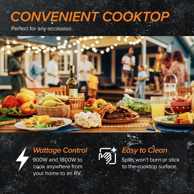 Nuwave Double Cooktop Induction Countertop Burner, Portable, 900 & 1800W, 100°F to 575°F, Large 8” Heating Coil, 50 Pre-Programmed Settings, Shatter-Proof Ceramic Glass, Built-In Safety Auto Shut Off