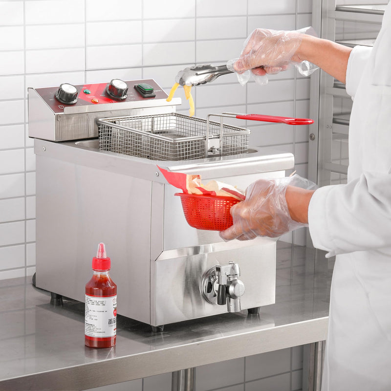 EGGKITPO Deep Fryer 12L Large Electric Fryer with Oil Drain and Timer Deep Fryer with Basket and Lid Stainless Steel Countertop fryer Commercial Fryer for Restaurant and Home Kitchen 120V 1750W