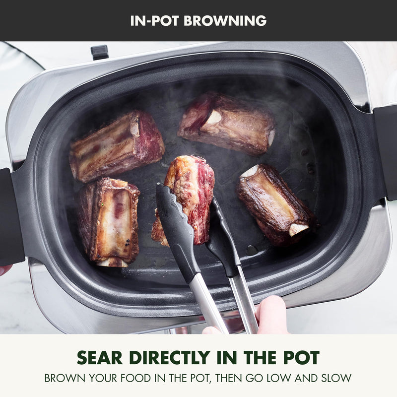 GreenPan Elite 8-in-1 Programmable 6QT Electric Slow Cooker, Dishwasher Safe Lid & Removable Crock, PFAS-Free Healthy Ceramic Nonstick Multi-Cooker, Sear, Sauté, Brown, Steam Basket, Roast, Black